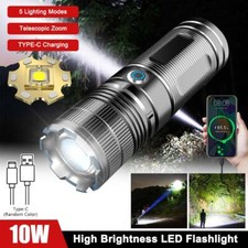10W Laser White LED Flashlight Zoomable USB Rechargeable Torch High Brightness