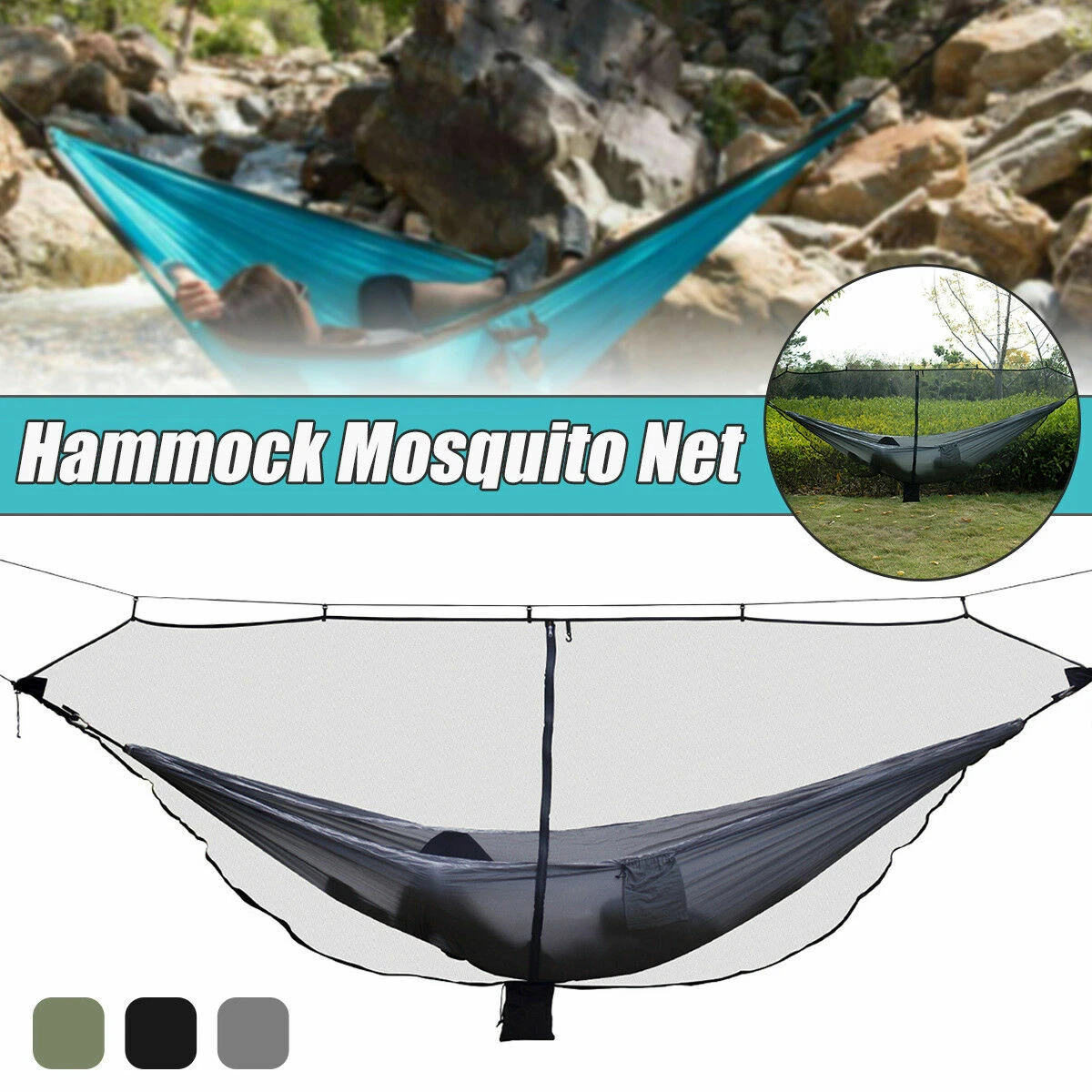 Hamac Camping Avec Moustiquaire Intégrée, Grand Format 11.2x4.6ft, Noir