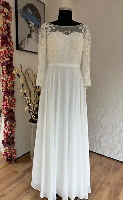 HBH Brautmode Fließendes Brautkleid A-Linie mit langem Ärmeln bestickt Ivory - Bild 1 von 4