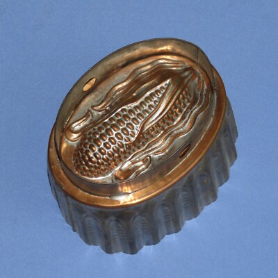 Antique copper tin jello/pudding mold, corn motif