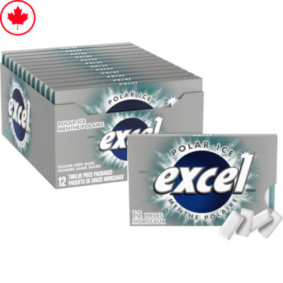 Excel Sugar-Free Polar Ice Gum - 12 Pack (12 Pieces Each) Fresh from Canada