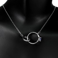 925 Sterlingsilber Halskette Natual Rund Tansanit 4mm Edelstein Schmuck 48.3cm