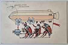 Zeppelin - K&uuml;nstler AK - Luftschiff mit Maik&auml;fern "Fr&ouml;hliche Pfingsten" von 1911