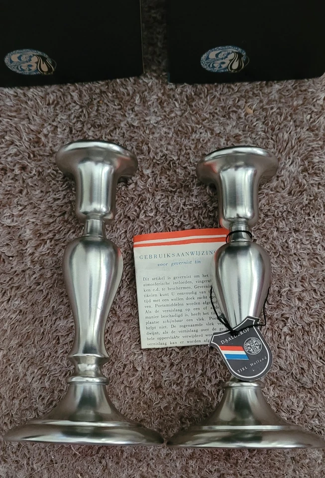 Candelabro cónico de peltre Royal Holland 2 Polonia Gevernist de colección Foto 3 de 4