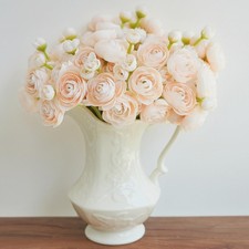 18 Pcs Champagne Ranunculus Artificial Flowers Silk Ranunculus Flowers Bulk R...