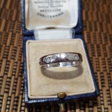 925 Sterling Silver Ring, Genuine Diamonds Band, Size R US 8.5, Wedding Band