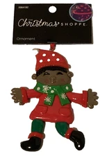 Christmas Shoppe African American Elf Christmas Ornament 3.5"