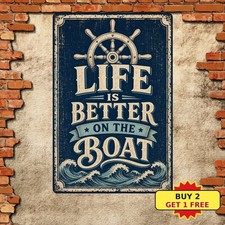 Nautical Boat Life Saying Tin Sign Vintage Beach House Decor