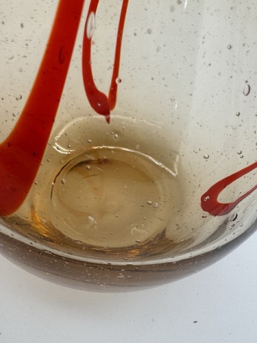 MCM Murano Style Swung Vase Smokey Amber & Red Ribbon Swirl 17” Floor Vase *READ - Picture 11 of 23