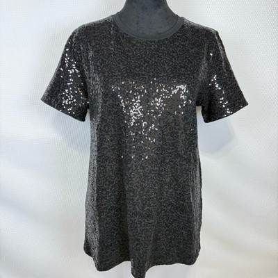DKNY Black Sequined Tee Shirt NWT Size Medium Short Sleeved Glam