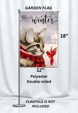 Garden flag, 12  x 18  , Hello Winter kitten, Thick Burlap Polyester,double-sided