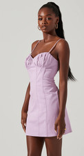 ASTR The Label Women's Ruched Bustier Sleeveless Denim Mini Dress Lavender Small