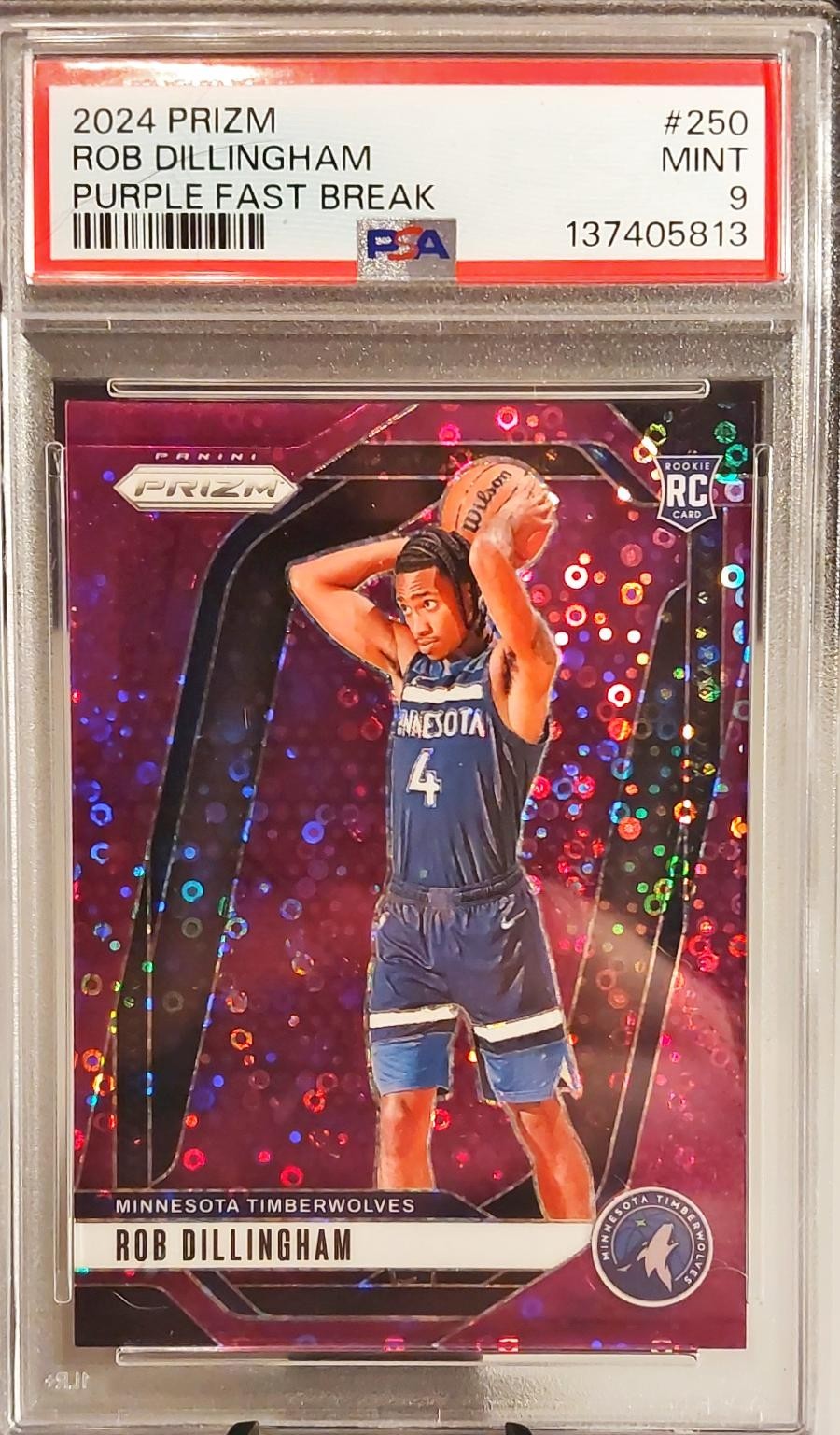 2024 PANINI PRIZM PURPLE FAST BREAK #250 ROB DILLINGHAM ROOKIE RC 17/75 PSA 9