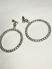 Crystal Rhinestone Circle Hoop Dangle Earrings Silver Tone Statement.New