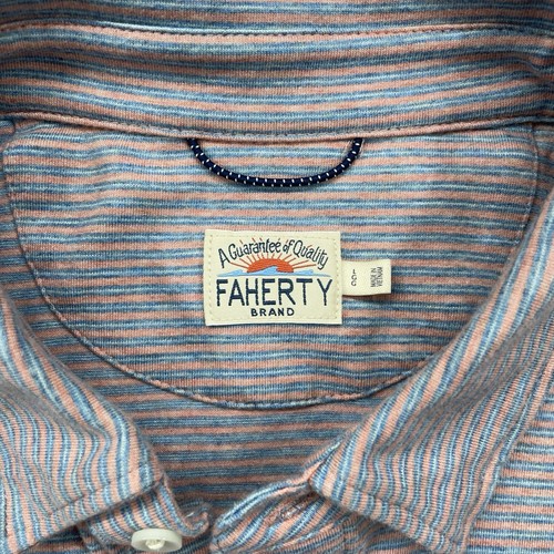 Faherty Polo Shirt Mens Size Large Blue Orange Striped Long Sleeve Cotton Blend - Picture 3 of 9