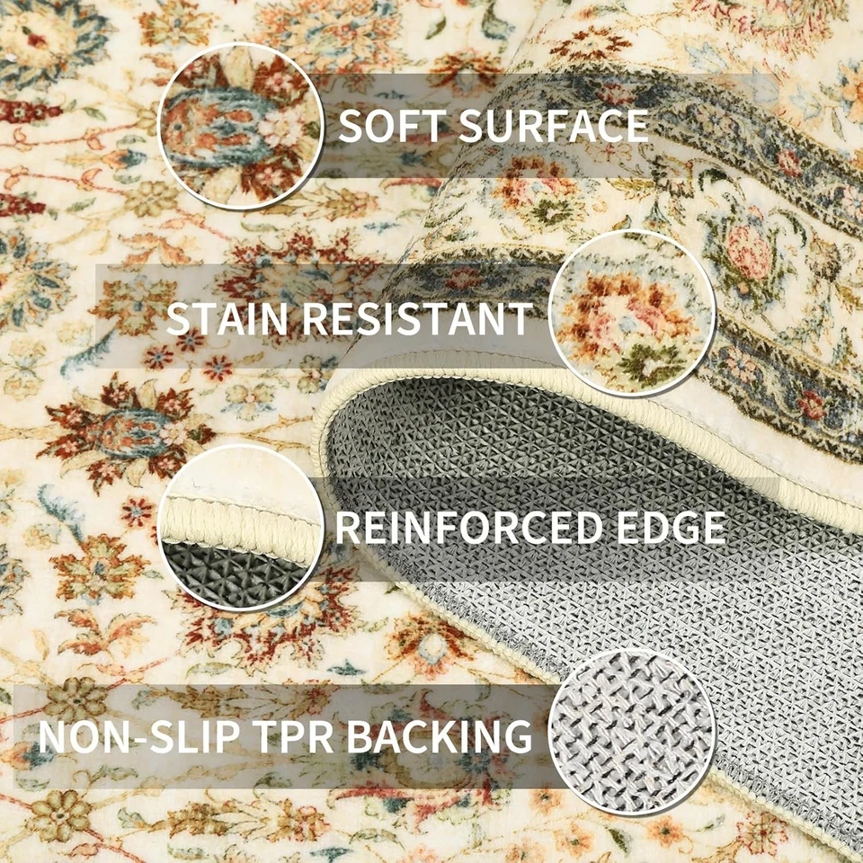 Boho Rugs Area Rug Vintage Rug Traditional Floral Carpet Living Room Dining Room - Image 4 of 4