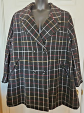 Jessica London 28W Black Window Pane Plaid Wool Blend Pea Coat Double Breasted