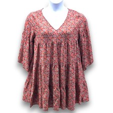 Natural Life Womens Tunic Top L XL Anita Tunic Tiered Floral Boho Festival Fair