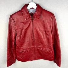 Vintage Preston & York Jacket Womens Small Red Lambskin Leather Moto Full Zip