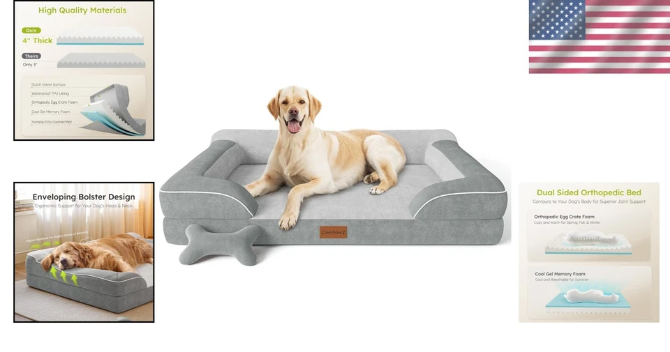 Gel de enfriamiento ortopédico impermeable de espuma viscoelástica de terciopelo para cama Jumbo para perros mascota grande Foto 2 de 4