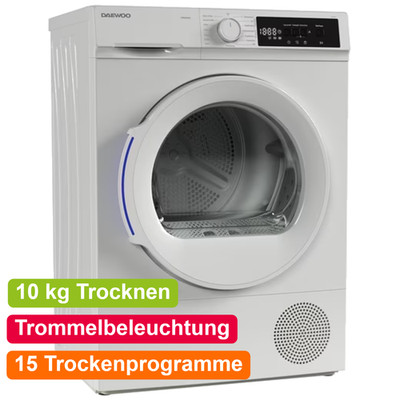 Wäschetrockner 10 kg Frontlader Trockner Große Trommel Wärmepumpentrockner Weiss
