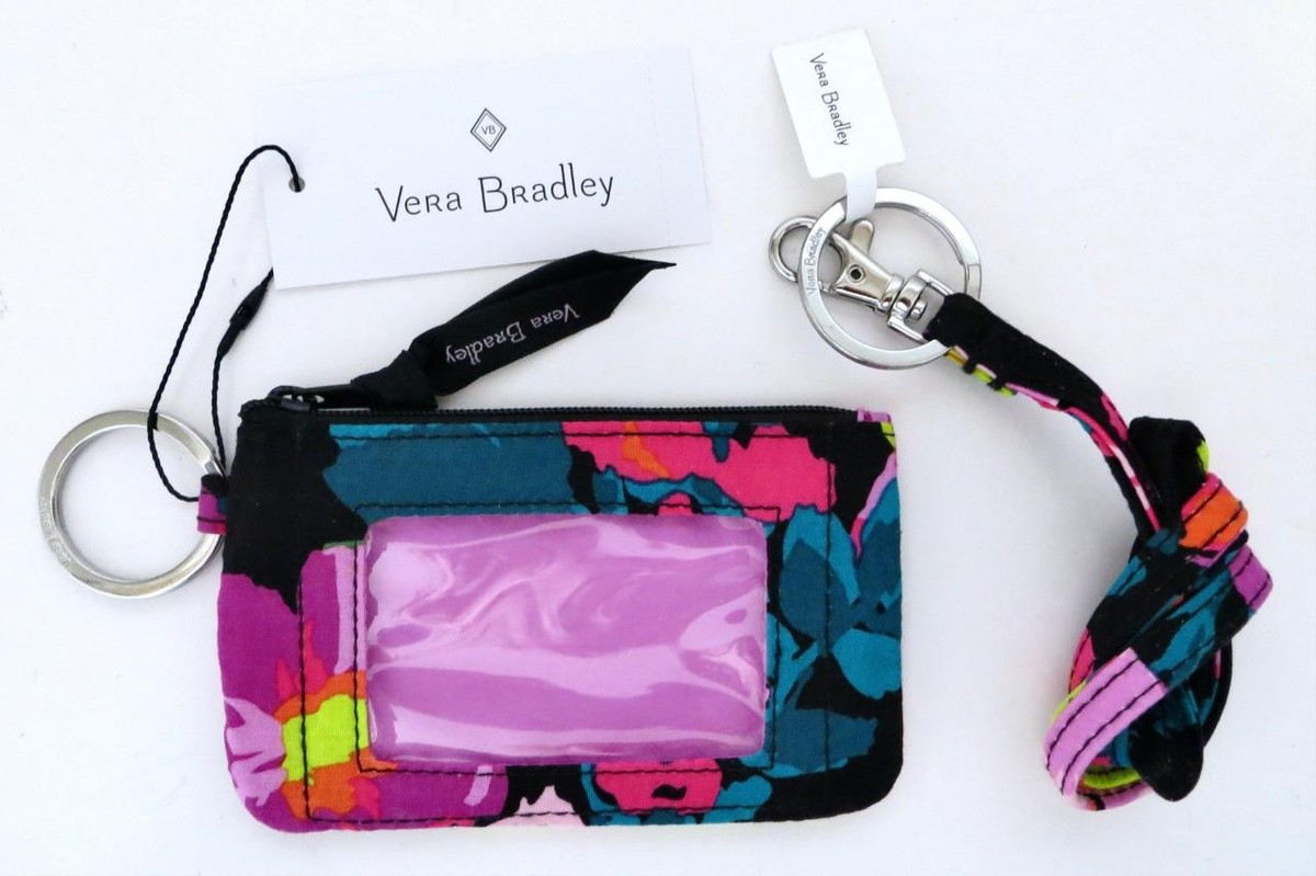 New NWT Vera Bradley Hilo Meadow Pink Floral Zip ID Case & Lanyard