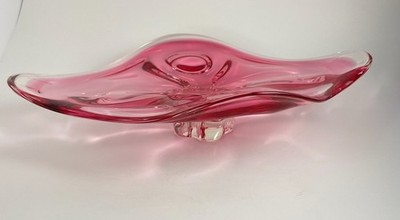 Vtg Pink Bohemian Czech Art Glass Bowl Chribska Glassworks MCM 14 