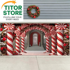 Christmas Garage Door Cover Decorations Large 7 x 16 ft, red