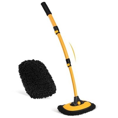  15°Curved Car Wash Brush with Long Handle, 43'' Car Cleaning Black and Yellow