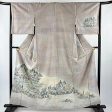 Pongee Kimono M Gray Purple Silk Used Good Condition 160cm Length 66cm Sleeve