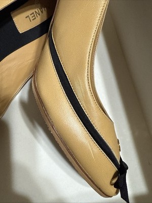 Vtg Chanel Beige Leather Bow Heels 35 | eBay