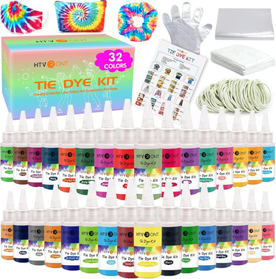 HTVRONT Tie Dye Kit - 32 Vibrant Colors Pre-Filled Bottles Tyedyedye Kit, Perman