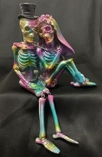 Shelf Sitting Skeleton Bride Groom Purple Teal Halloween Wedding Valentine Decor