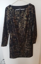 NINE WEST, Size 8, Sparkly Black & Gold Metallic LS Pullover Sheath.