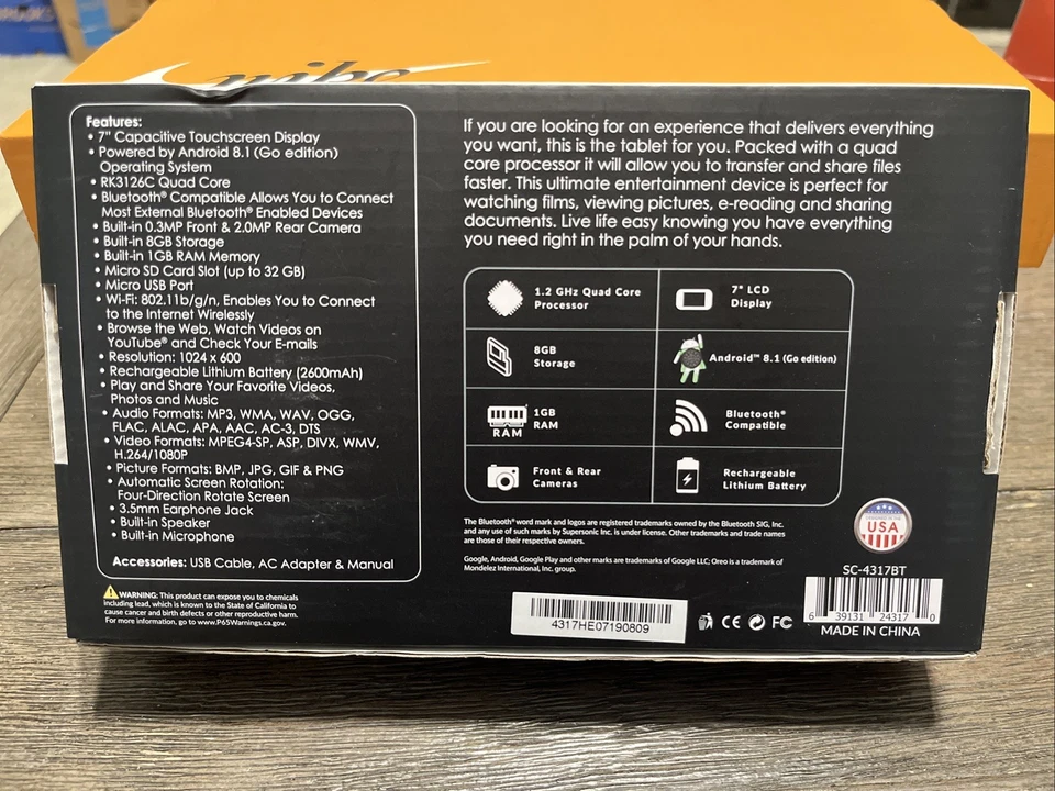 Supersonic Matrix 7” Internet Tablet Bluetooth, 8GB Storage New In Box - Image 3 of 3