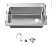 Glacier Bay 33 in. Drop-In Single Bowl 18 Gauge Stainless Kitchen Sink / Faucet