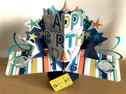 Happy 16th Birthday 3D Pop-Up Birthday Card for Him Boy Son Grandson Brother - Picture 1 of 1