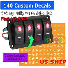 4 Gang Red Led Waterproof Rocker Switch Panel Breakers Car Marine Boat Rv 12v