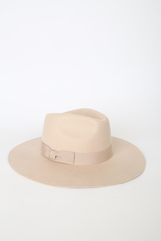 New Lila Beige Wool Wide-Brim Fedora Hat One Size | eBay