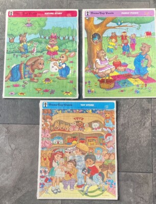 Vintage Rainbow Works Kids Frame Tray Puzzles Lot Of 3. New In Plastic. 1989