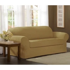 Loveseat Stretch Slipcover Narrow Stripe Patterned 2-Piece Stretchable Durable