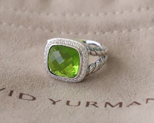 David Yurman Sterling Silver 11mm Albion Ring Peridot with Diamonds 925 - Picture 1 of 11