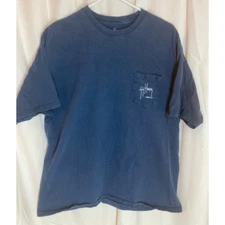 Guy Harvey Mens Graphic Bass Fish T-Shirt Blue Crew Neck Pullover Pocket XL