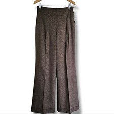 Nine West Wide Leg Pants Womens Size 6 Brown Gold Thread Side Zipper & Button