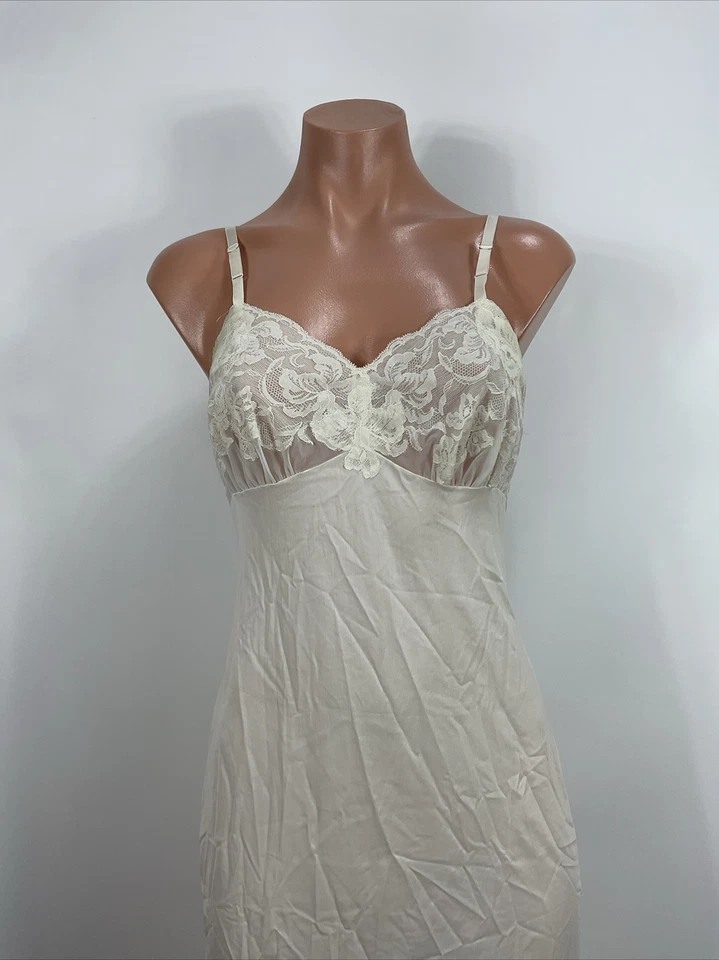 Van Raalte 32 A De Colección Vestido Ajustado de Encaje Vestido Sin Mangas Pequeño Satén Suavette EE. UU. Foto 3 de 4