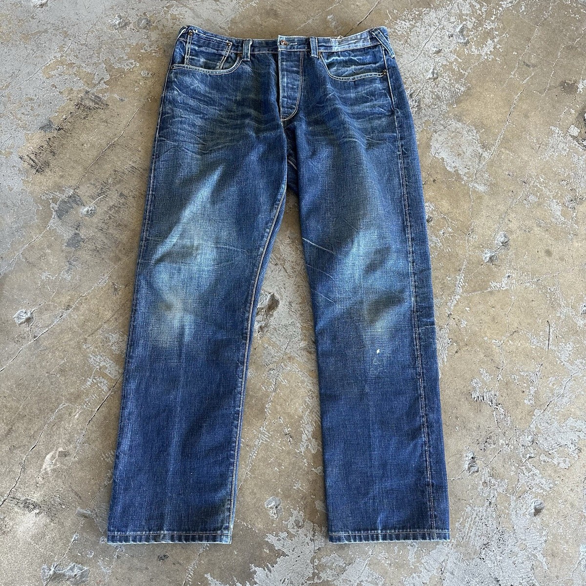 Vintage Y2K Gap Red Faded Dark Wash Raw Selvedge Buckleback Denim Jeans  Whiskers