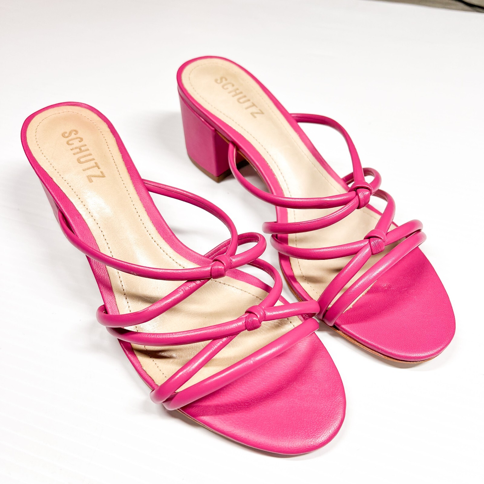 SAOLA Sandalo Schutz donna 7 5B Princey con cinturino tacco a blocco in suola in pelle rosa caldo