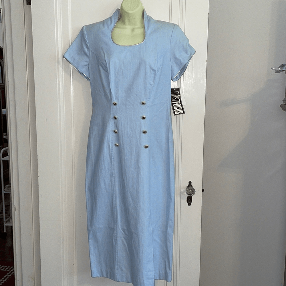 knee length dresses for ladies Moon Dance Open Back Short Sleeve Knit Midi Dress Steel Blue main image 0