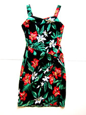 Vintage Evergreen Island Hawaii Green Black Red Floral Tank Wrap Dress S-M