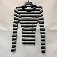 Hooked Up by IOT Juniors M Black Grey Striped Rib Knit Sweater NWT Q76